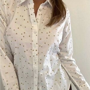 Talbots White Button Down with Mini Gold Stars